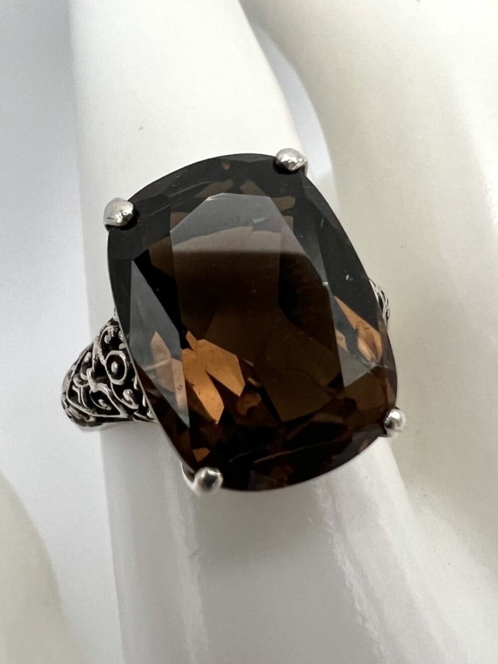 Vintage Designer CNA Ornate Sterling Silver & Smoky Quartz Ring Size 9 - Picture 5 of 10